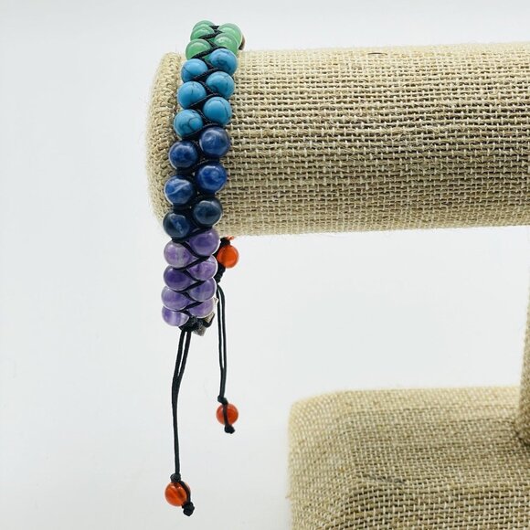 Rainbow Chakra Beaded Adjustable Bracelet Macrame Cord Spiritual Healing Jewelry - Picture 1 of 6